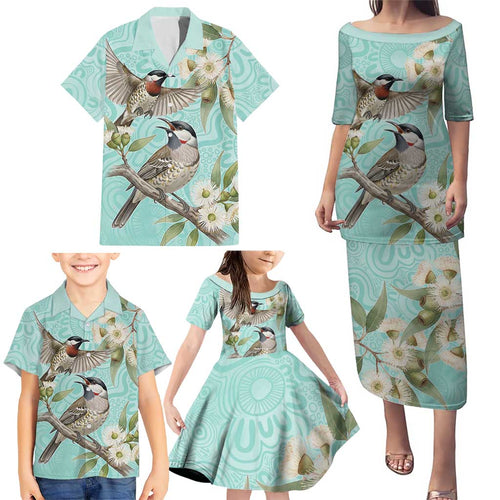 Australia Red Wattlebird Family Matching Puletasi and Hawaiian Shirt Eucalyptus Alba Indigenous Art - Aussie Hoodie
