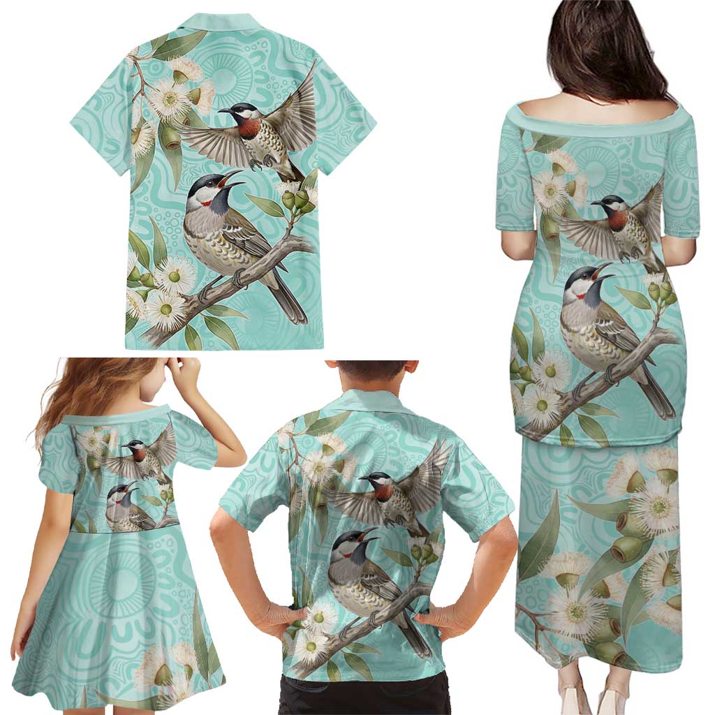 Australia Red Wattlebird Family Matching Puletasi and Hawaiian Shirt Eucalyptus Alba Indigenous Art - Aussie Hoodie