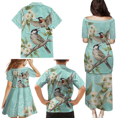 Australia Red Wattlebird Family Matching Puletasi and Hawaiian Shirt Eucalyptus Alba Indigenous Art - Aussie Hoodie
