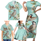 Australia Red Wattlebird Family Matching Short Sleeve Bodycon Dress and Hawaiian Shirt Eucalyptus Alba Indigenous Art - Aussie Hoodie