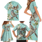 Australia Red Wattlebird Family Matching Short Sleeve Bodycon Dress and Hawaiian Shirt Eucalyptus Alba Indigenous Art - Aussie Hoodie