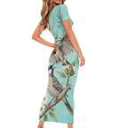 Australia Red Wattlebird Family Matching Short Sleeve Bodycon Dress and Hawaiian Shirt Eucalyptus Alba Indigenous Art - Aussie Hoodie