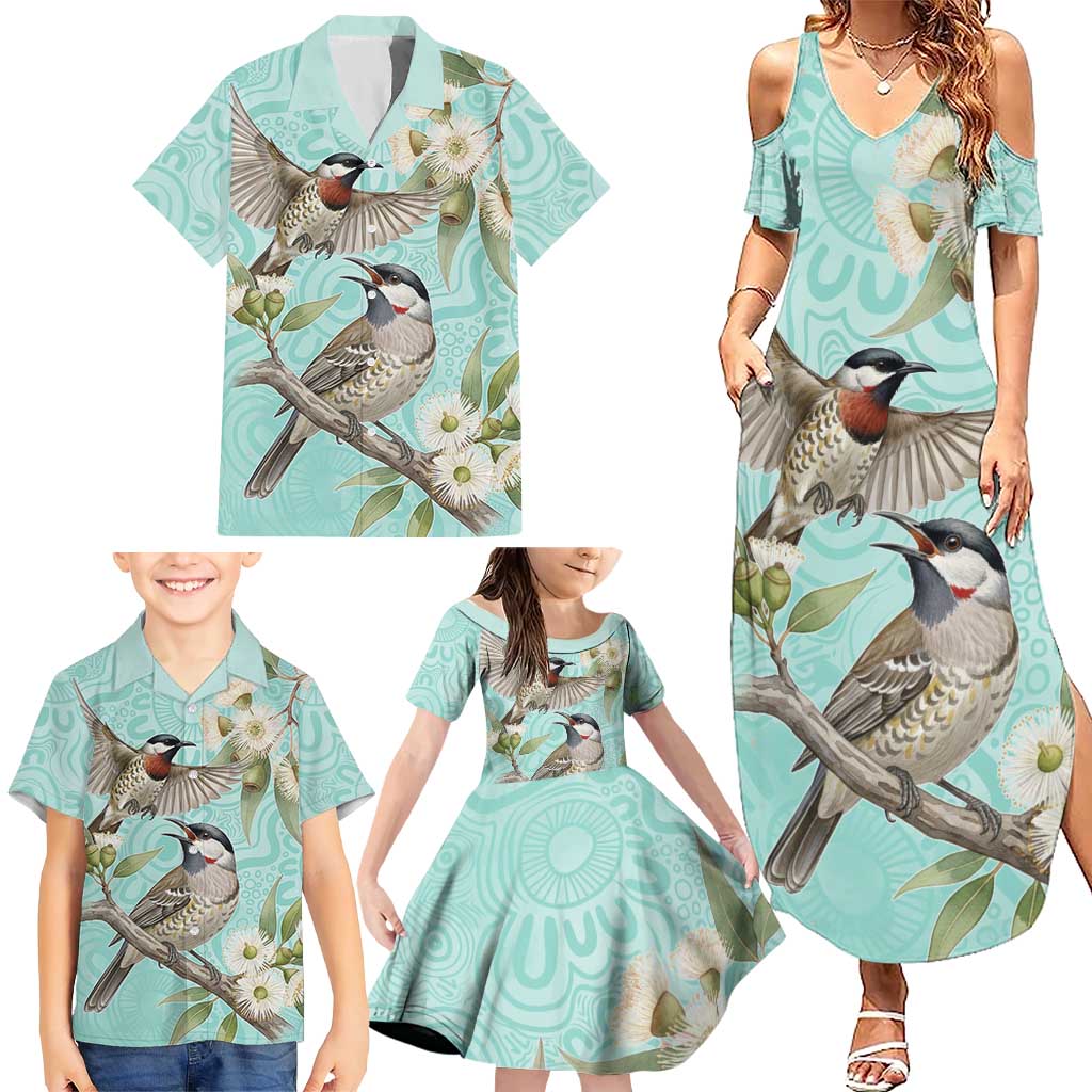 Australia Red Wattlebird Family Matching Summer Maxi Dress and Hawaiian Shirt Eucalyptus Alba Indigenous Art - Aussie Hoodie