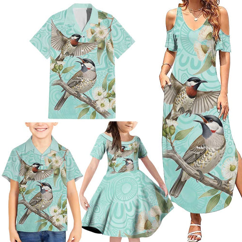 Australia Red Wattlebird Family Matching Summer Maxi Dress and Hawaiian Shirt Eucalyptus Alba Indigenous Art - Aussie Hoodie