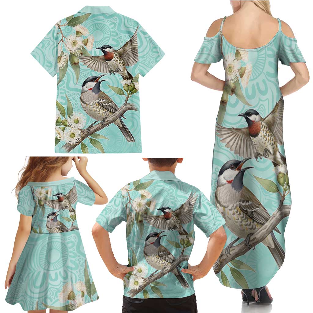 Australia Red Wattlebird Family Matching Summer Maxi Dress and Hawaiian Shirt Eucalyptus Alba Indigenous Art - Aussie Hoodie