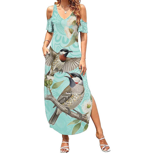 Australia Red Wattlebird Family Matching Summer Maxi Dress and Hawaiian Shirt Eucalyptus Alba Indigenous Art - Aussie Hoodie