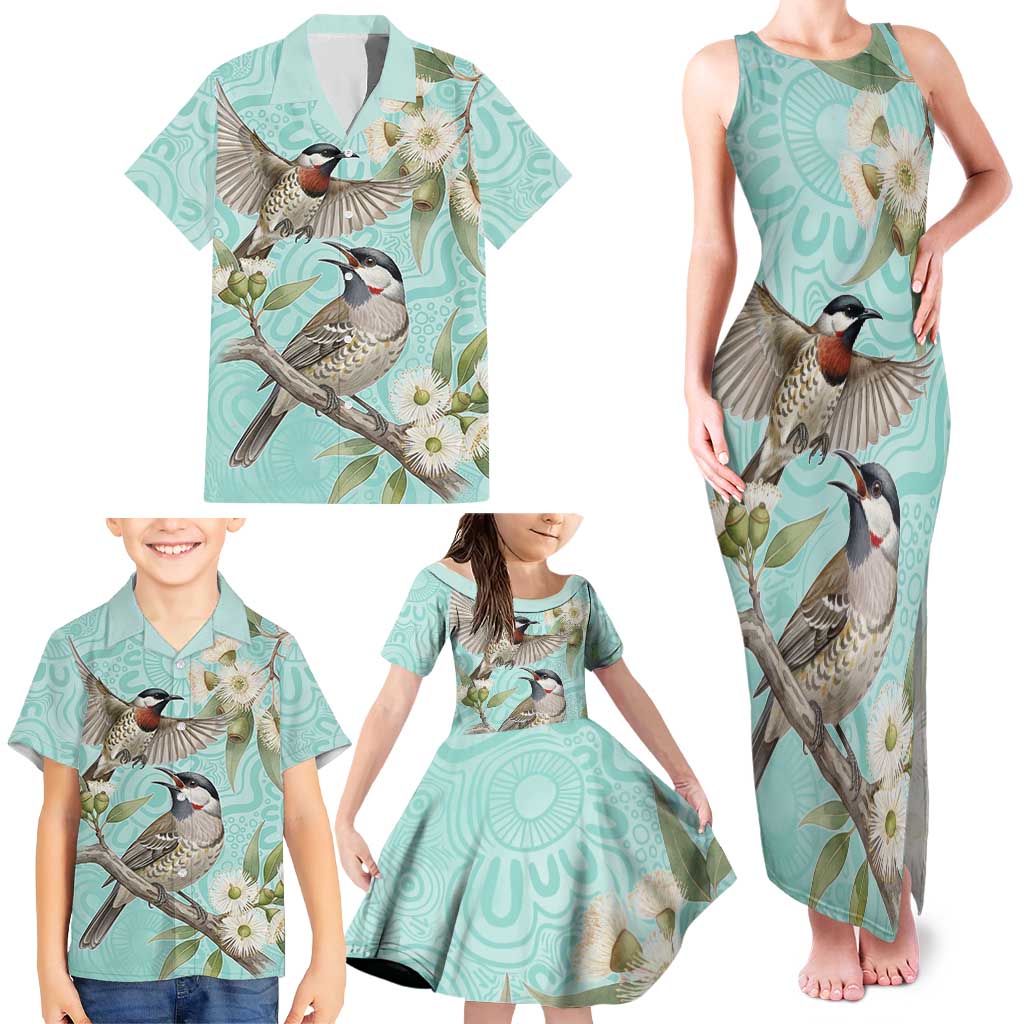 Australia Red Wattlebird Family Matching Tank Maxi Dress and Hawaiian Shirt Eucalyptus Alba Indigenous Art - Aussie Hoodie