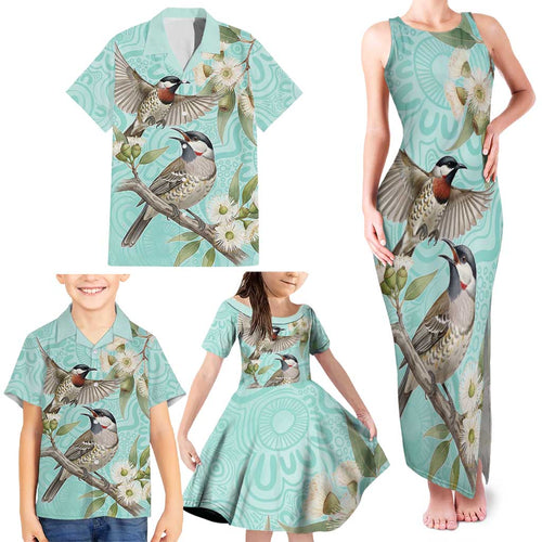 Australia Red Wattlebird Family Matching Tank Maxi Dress and Hawaiian Shirt Eucalyptus Alba Indigenous Art - Aussie Hoodie