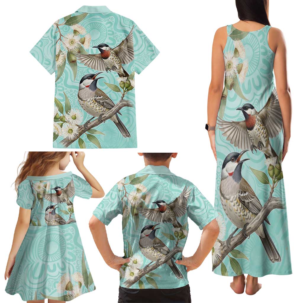 Australia Red Wattlebird Family Matching Tank Maxi Dress and Hawaiian Shirt Eucalyptus Alba Indigenous Art - Aussie Hoodie