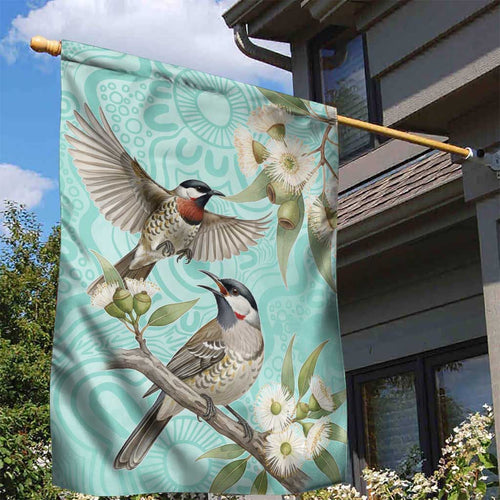 Australia Red Wattlebird Garden Flag Eucalyptus Alba Indigenous Art - Aussie Hoodie