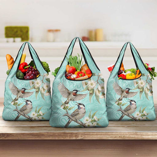 Australia Red Wattlebird Grocery Bag Eucalyptus Alba Indigenous Art - Aussie Hoodie