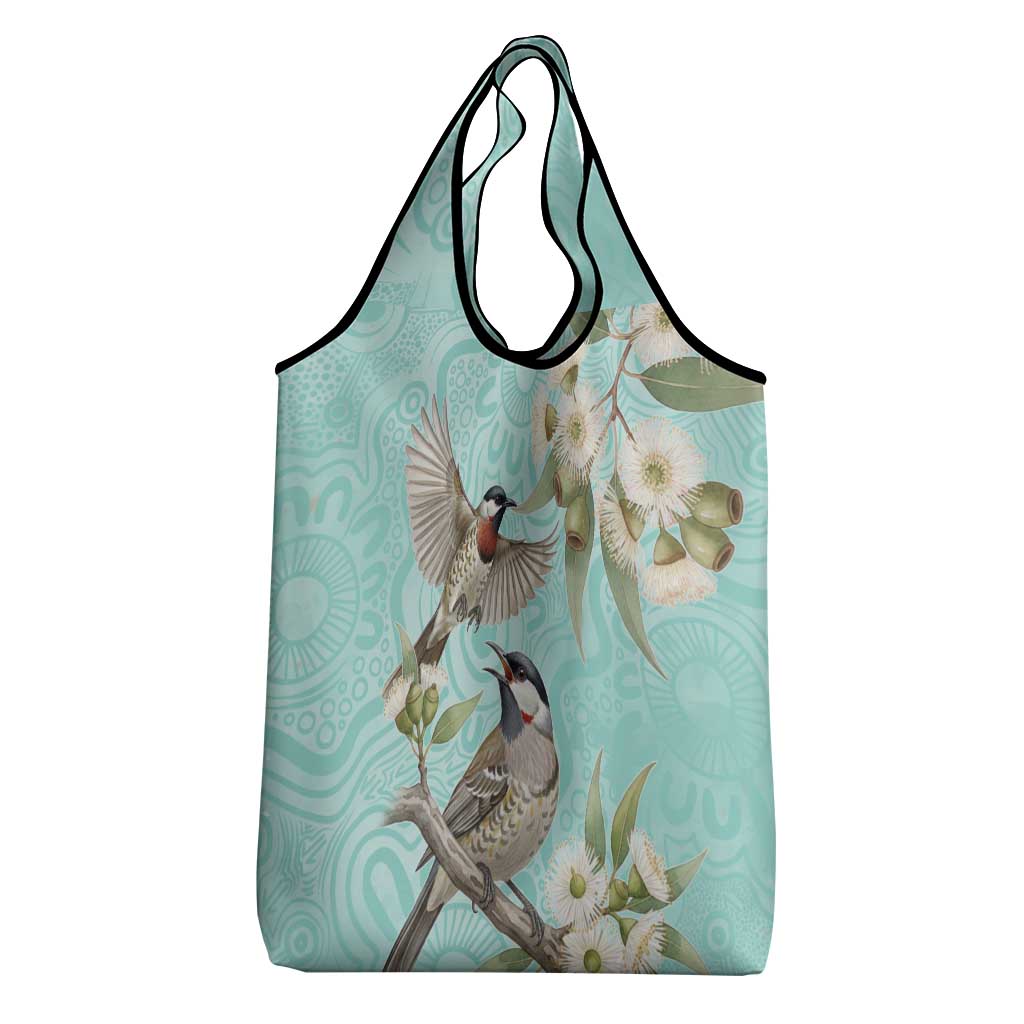 Australia Red Wattlebird Grocery Bag Eucalyptus Alba Indigenous Art - Aussie Hoodie