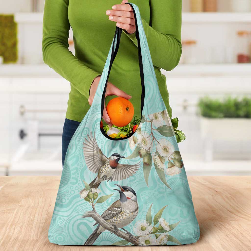 Australia Red Wattlebird Grocery Bag Eucalyptus Alba Indigenous Art - Aussie Hoodie