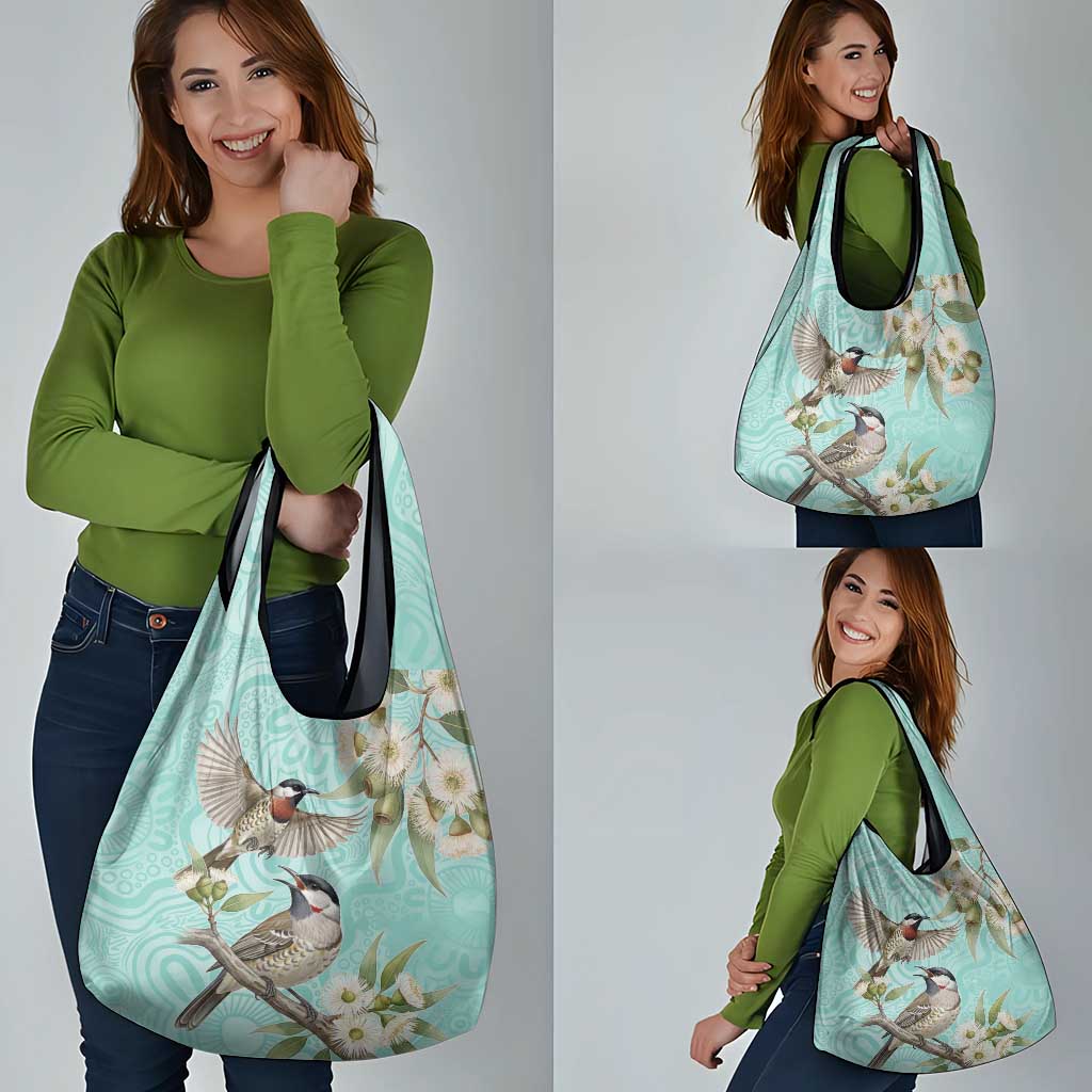 Australia Red Wattlebird Grocery Bag Eucalyptus Alba Indigenous Art - Aussie Hoodie