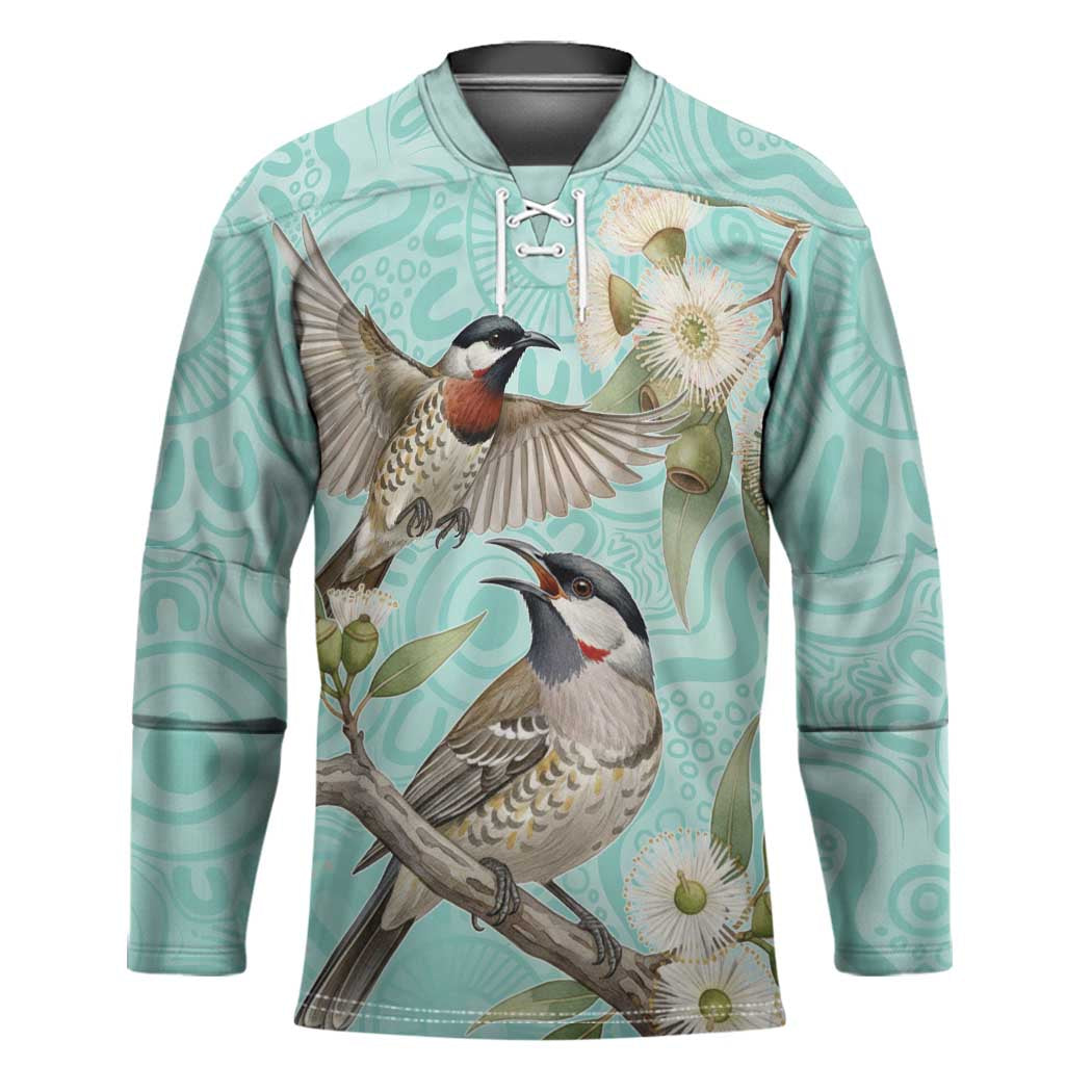 Australia Red Wattlebird Hockey Jersey Eucalyptus Alba Indigenous Art - Aussie Hoodie