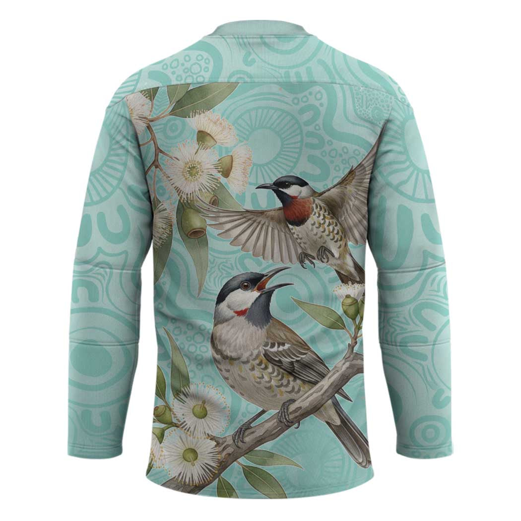 Australia Red Wattlebird Hockey Jersey Eucalyptus Alba Indigenous Art - Aussie Hoodie
