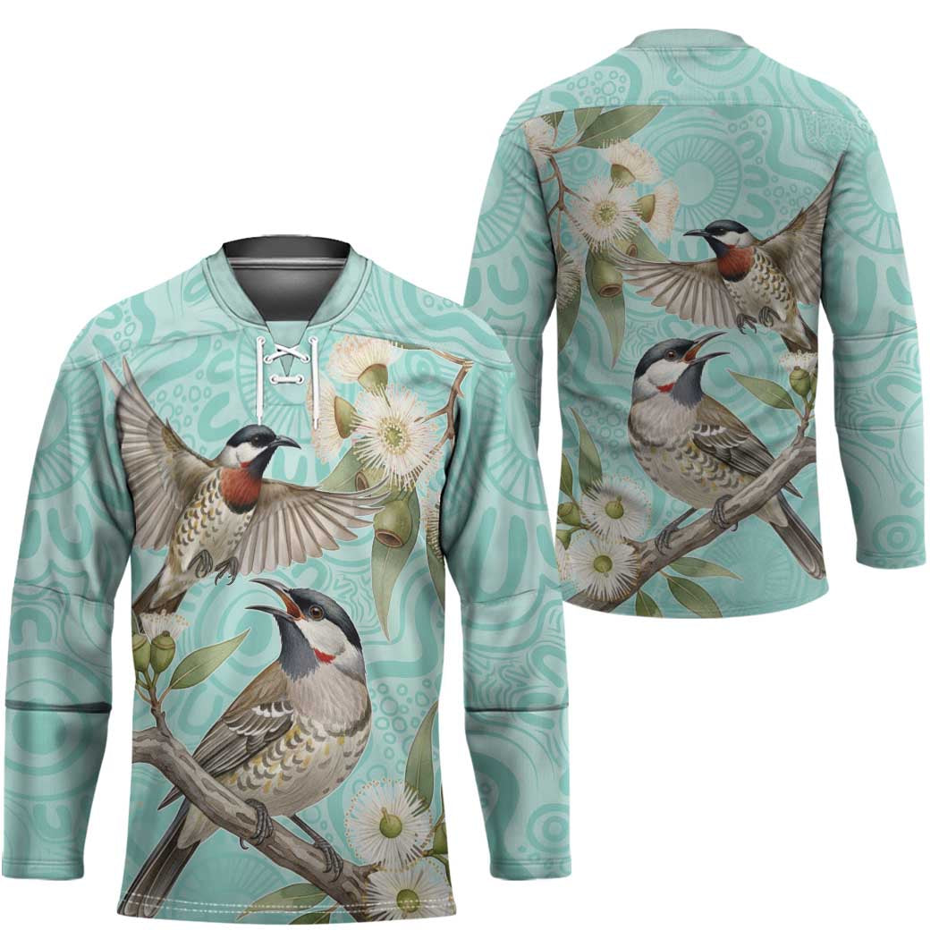 Australia Red Wattlebird Hockey Jersey Eucalyptus Alba Indigenous Art - Aussie Hoodie