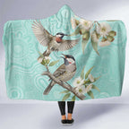 Australia Red Wattlebird Hooded Blanket Eucalyptus Alba Indigenous Art - Aussie Hoodie