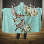 Australia Red Wattlebird Hooded Blanket Eucalyptus Alba Indigenous Art - Aussie Hoodie