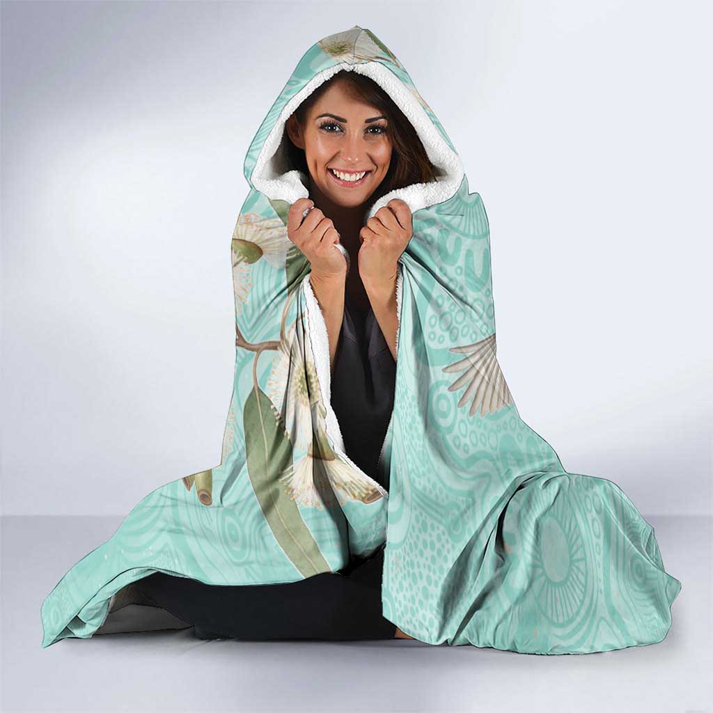 Australia Red Wattlebird Hooded Blanket Eucalyptus Alba Indigenous Art - Aussie Hoodie
