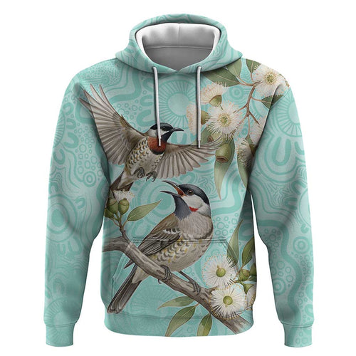Australia Red Wattlebird Hoodie Eucalyptus Alba Indigenous Art - Aussie Hoodie