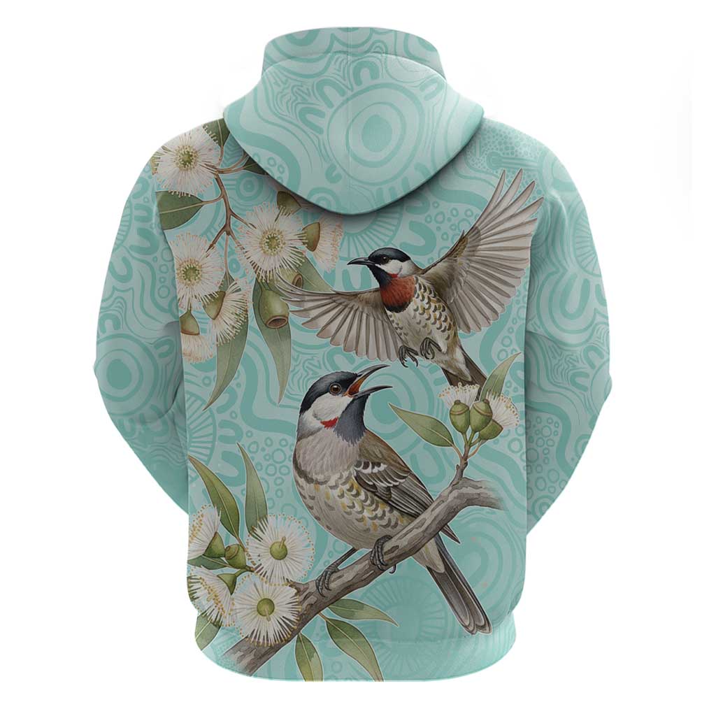 Australia Red Wattlebird Hoodie Eucalyptus Alba Indigenous Art - Aussie Hoodie