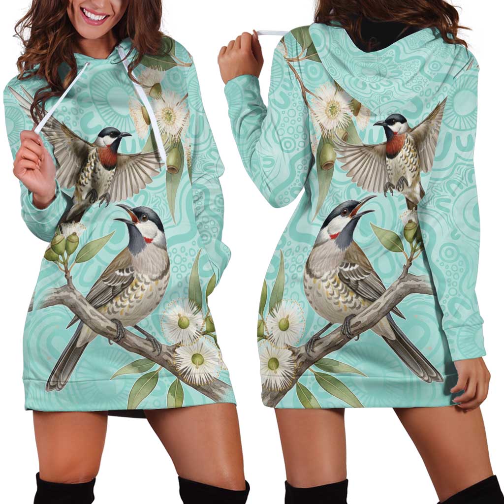 Australia Red Wattlebird Hoodie Dress Eucalyptus Alba Indigenous Art - Aussie Hoodie