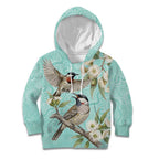 Australia Red Wattlebird Kid Hoodie Eucalyptus Alba Indigenous Art - Aussie Hoodie