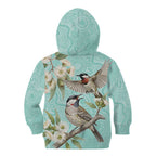 Australia Red Wattlebird Kid Hoodie Eucalyptus Alba Indigenous Art - Aussie Hoodie