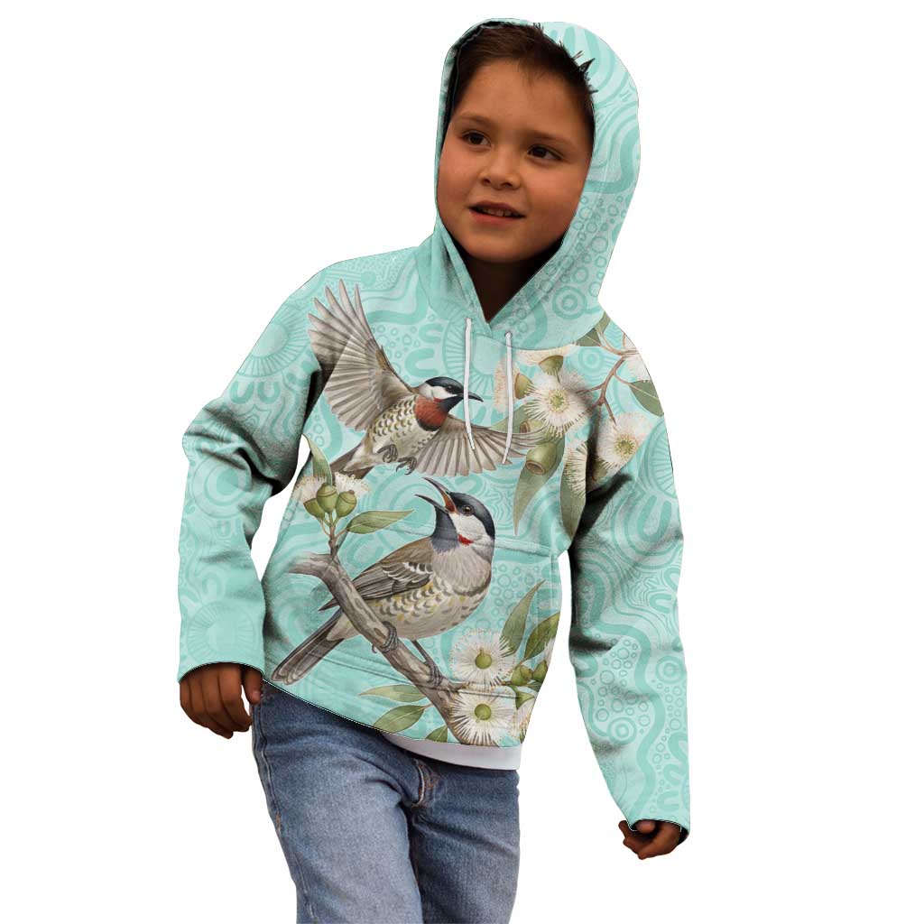 Australia Red Wattlebird Kid Hoodie Eucalyptus Alba Indigenous Art - Aussie Hoodie