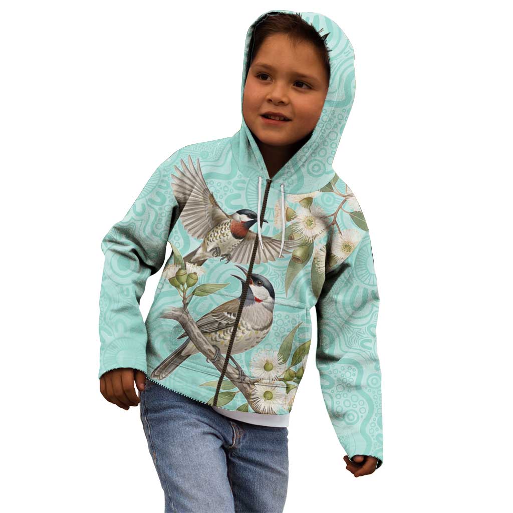 Australia Red Wattlebird Kid Hoodie Eucalyptus Alba Indigenous Art - Aussie Hoodie