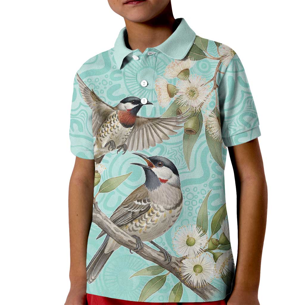 Australia Red Wattlebird Kid Polo Shirt Eucalyptus Alba Indigenous Art - Aussie Hoodie