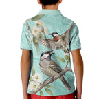Australia Red Wattlebird Kid Polo Shirt Eucalyptus Alba Indigenous Art - Aussie Hoodie