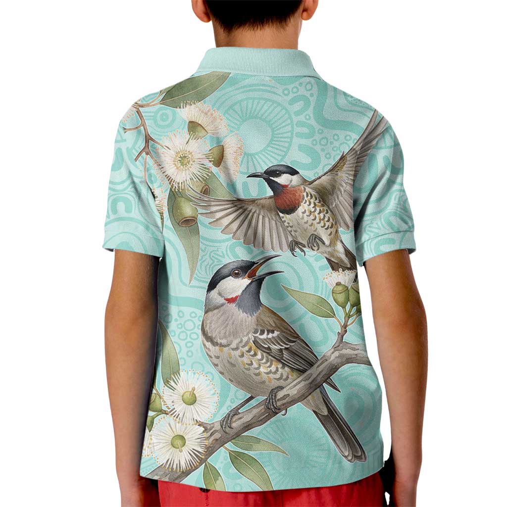 Australia Red Wattlebird Kid Polo Shirt Eucalyptus Alba Indigenous Art - Aussie Hoodie
