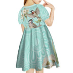 Australia Red Wattlebird Kid Short Sleeve Dress Eucalyptus Alba Indigenous Art - Aussie Hoodie