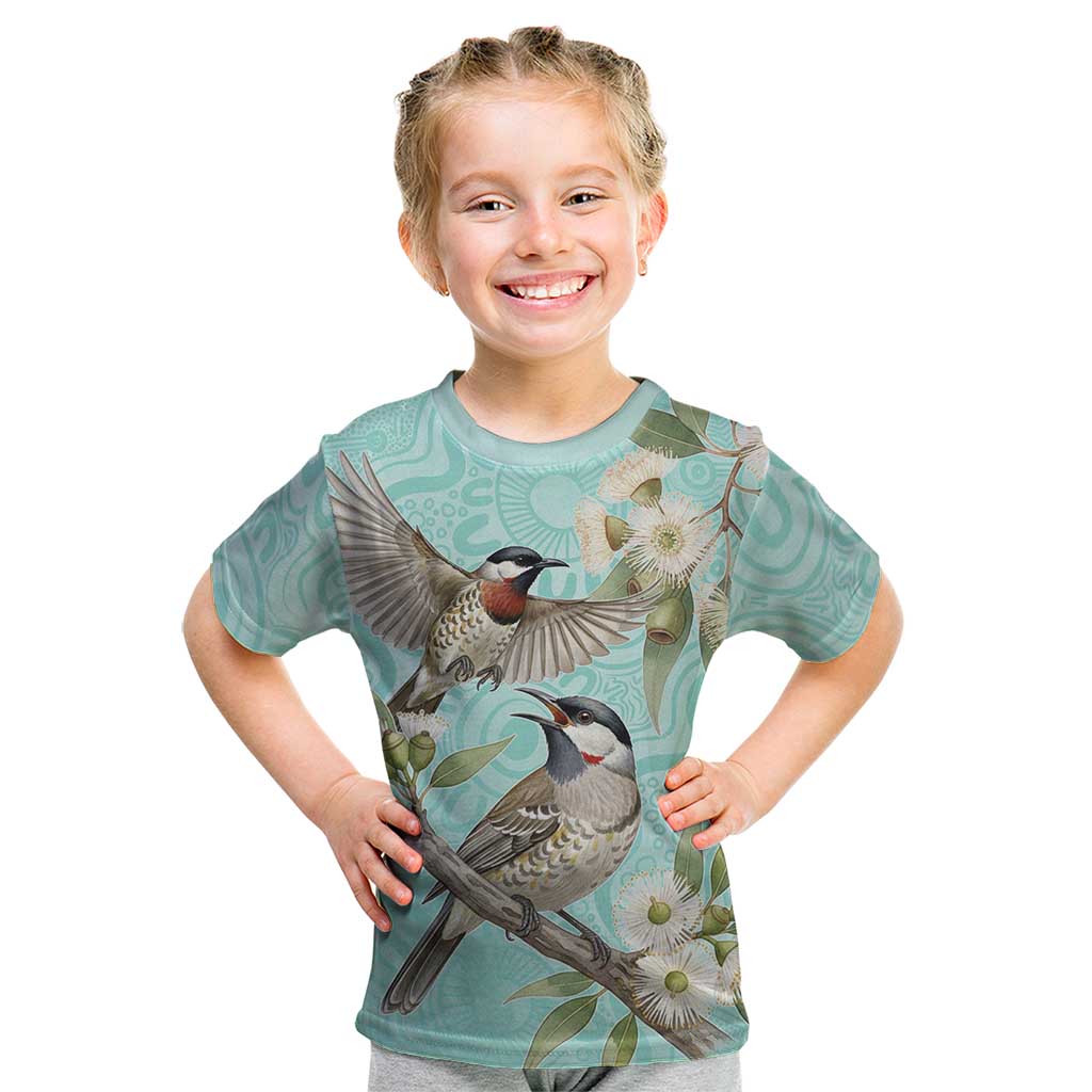 Australia Red Wattlebird Kid T Shirt Eucalyptus Alba Indigenous Art - Aussie Hoodie