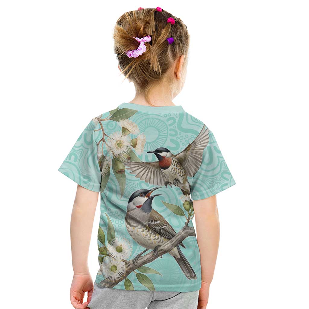 Australia Red Wattlebird Kid T Shirt Eucalyptus Alba Indigenous Art - Aussie Hoodie
