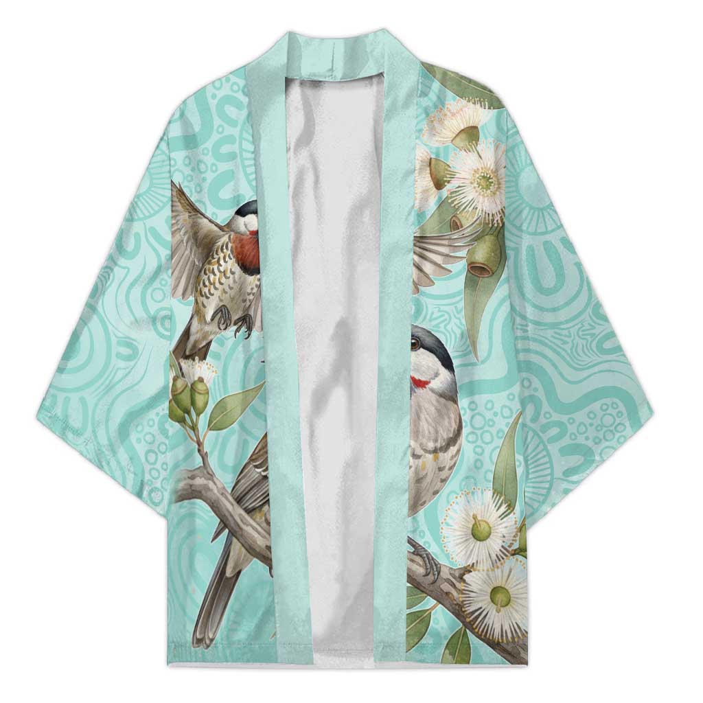 Australia Red Wattlebird Kimono Eucalyptus Alba Indigenous Art - Aussie Hoodie