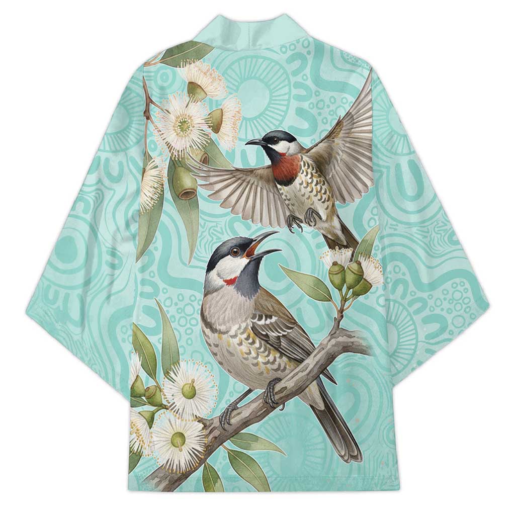 Australia Red Wattlebird Kimono Eucalyptus Alba Indigenous Art - Aussie Hoodie