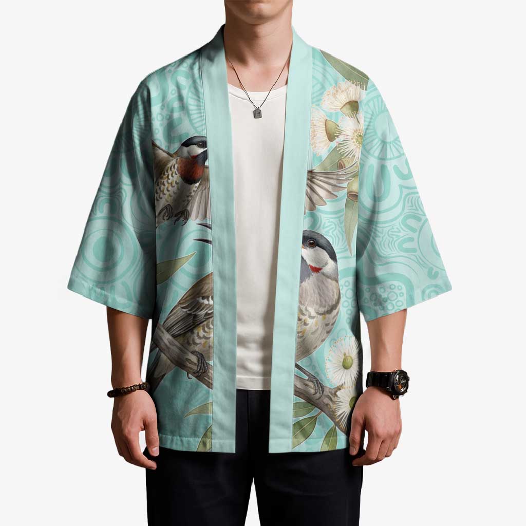 Australia Red Wattlebird Kimono Eucalyptus Alba Indigenous Art - Aussie Hoodie