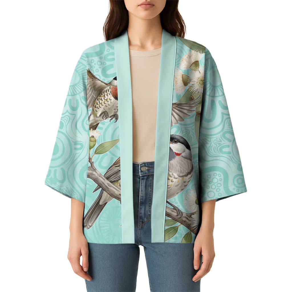 Australia Red Wattlebird Kimono Eucalyptus Alba Indigenous Art - Aussie Hoodie