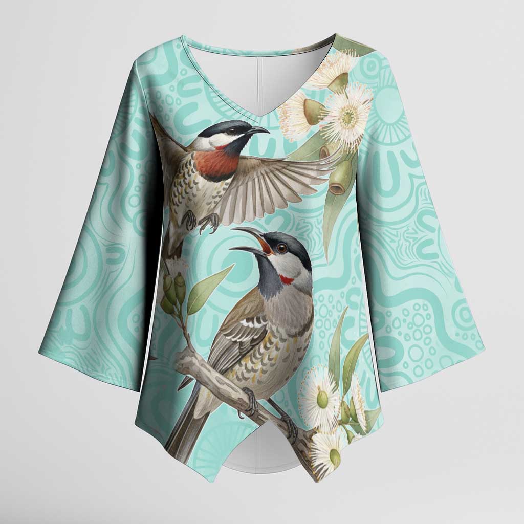 Australia Red Wattlebird Kimono Sleeve Blouse Eucalyptus Alba Indigenous Art - Aussie Hoodie