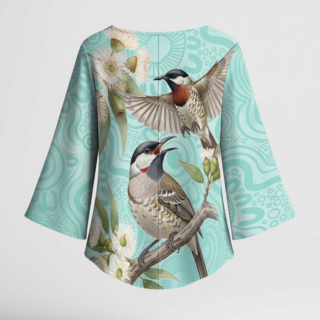 Australia Red Wattlebird Kimono Sleeve Blouse Eucalyptus Alba Indigenous Art - Aussie Hoodie