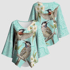 Australia Red Wattlebird Kimono Sleeve Blouse Eucalyptus Alba Indigenous Art - Aussie Hoodie