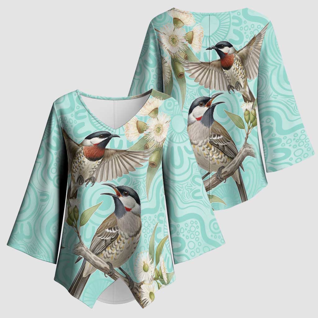 Australia Red Wattlebird Kimono Sleeve Blouse Eucalyptus Alba Indigenous Art - Aussie Hoodie
