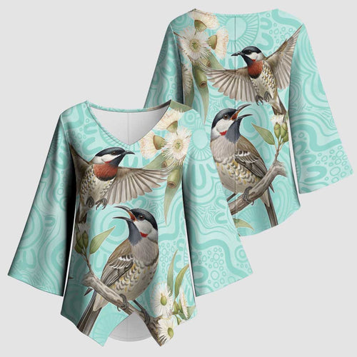Australia Red Wattlebird Kimono Sleeve Blouse Eucalyptus Alba Indigenous Art - Aussie Hoodie
