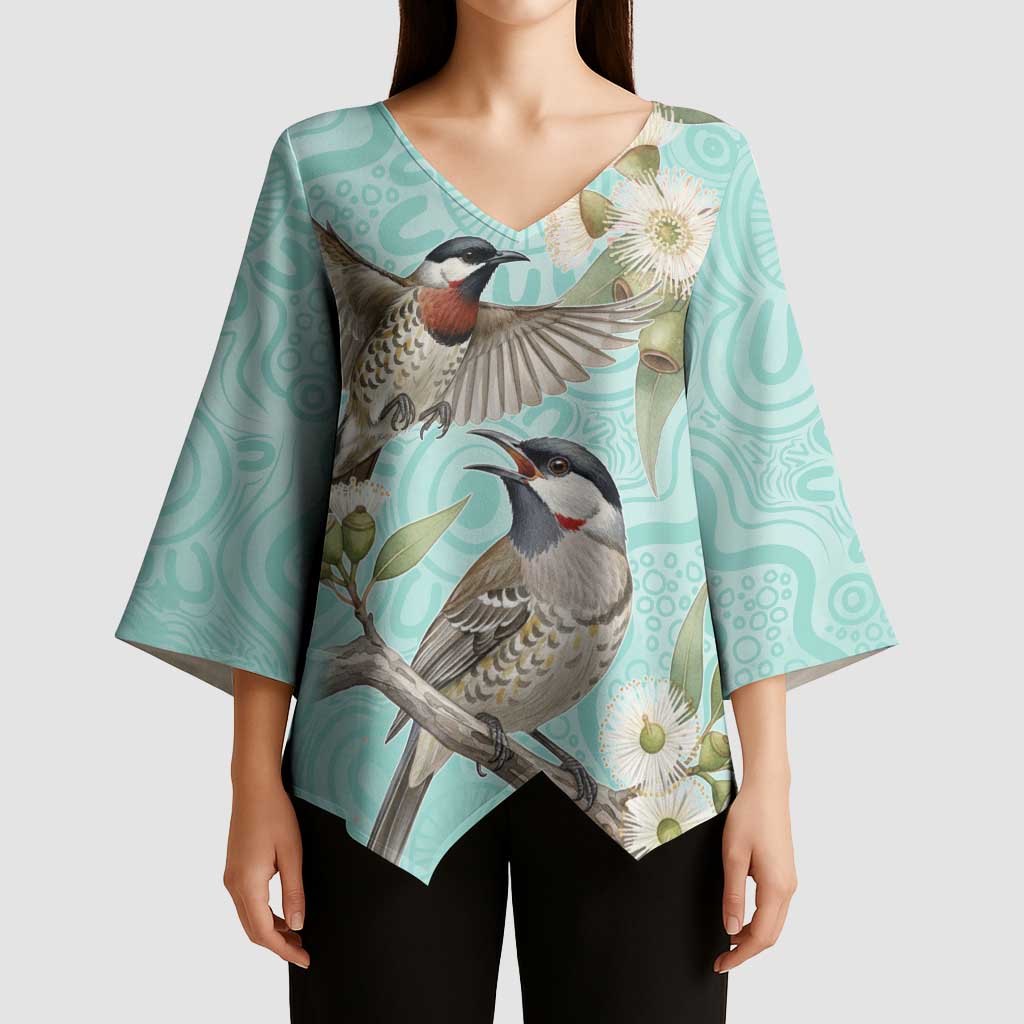 Australia Red Wattlebird Kimono Sleeve Blouse Eucalyptus Alba Indigenous Art - Aussie Hoodie