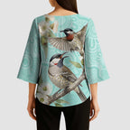 Australia Red Wattlebird Kimono Sleeve Blouse Eucalyptus Alba Indigenous Art - Aussie Hoodie