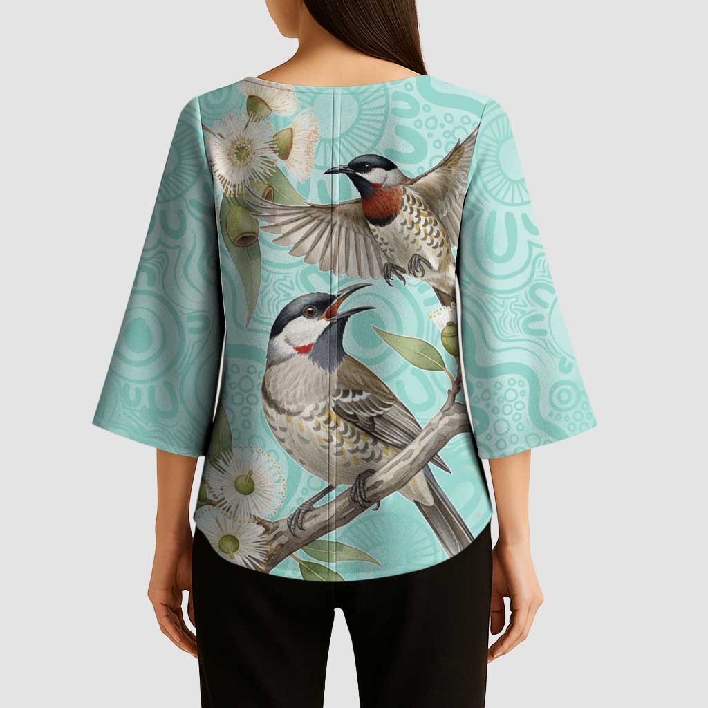 Australia Red Wattlebird Kimono Sleeve Blouse Eucalyptus Alba Indigenous Art - Aussie Hoodie