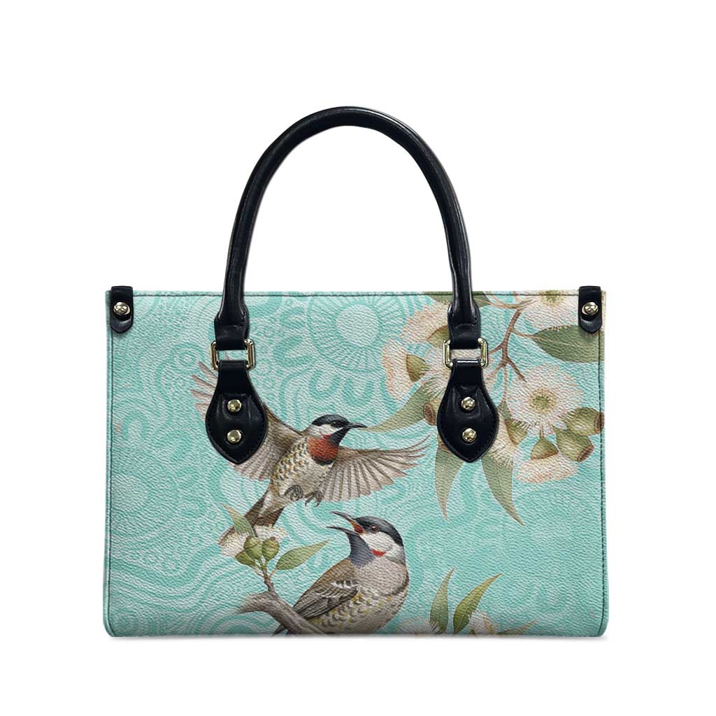 Australia Red Wattlebird Leather Bag Eucalyptus Alba Indigenous Art - Aussie Hoodie